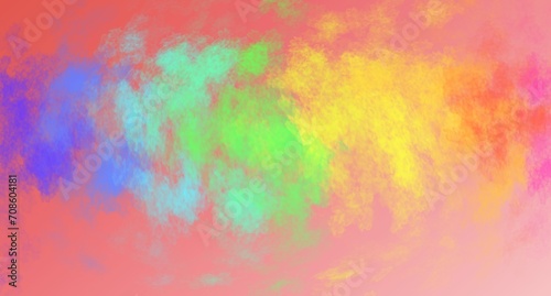 Rainbow watercolor banner background on red. Creative paint gradients, fluids, splashes and stains. Abstract colorful brushes design background.