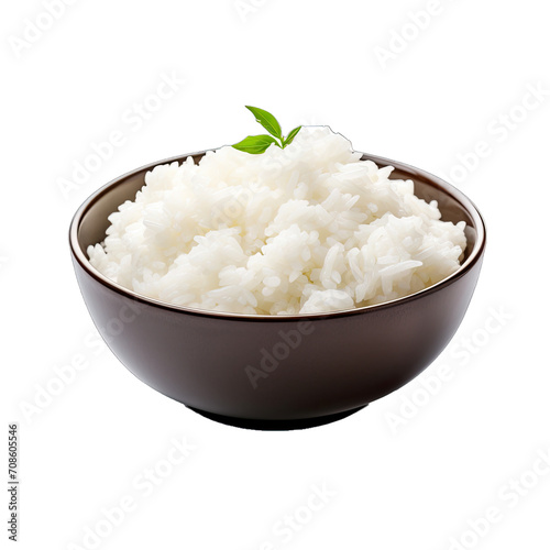 A Bowl of Fluffy and Aromatic Cooked Rice.. Isolated on a Transparent Background. Cutout PNG.