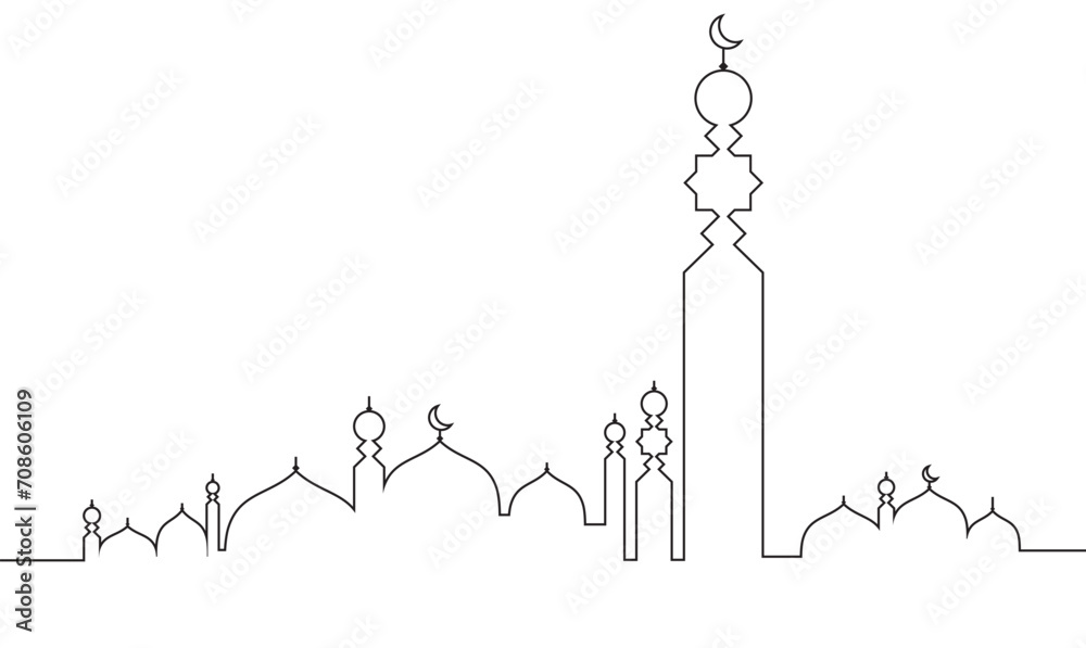 Mosque line art style vector. islamic line art style vector