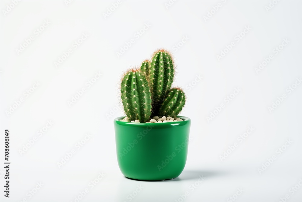 Cactus in Green Pot, White Background, Minimalist Style, Simple Plant Decor for Modern Spaces Cactus in Green Pot, White Background, Minimalist Style, Simple Plant Decor for Modern Spaces