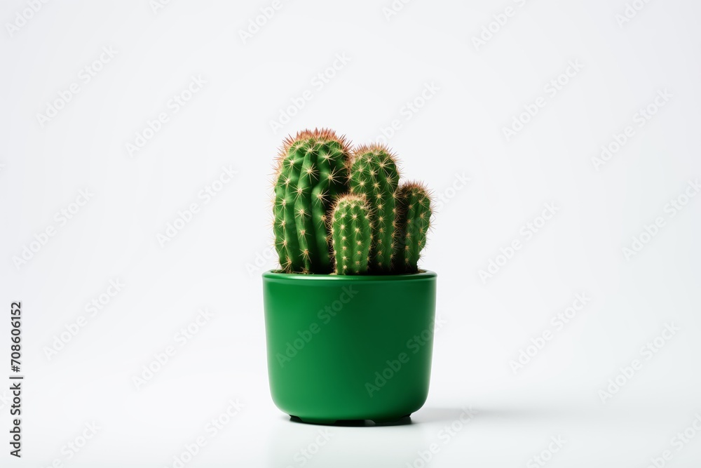 Cactus in Green Pot, White Background, Minimalist Style, Simple Plant Decor for Modern Spaces Cactus in Green Pot, White Background, Minimalist Style, Simple Plant Decor for Modern Spaces