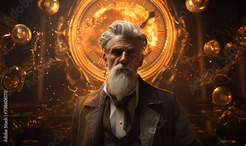 19th century grandfather on a dark background. Generative AI
