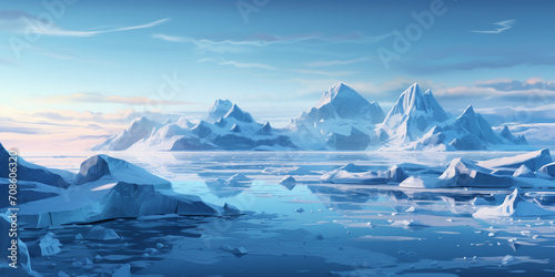 Iceberg Under Water, A snowy mountains and water, Pristine arctic vista with towering ice formations, Iceberg with Blue Sky View Generative AI