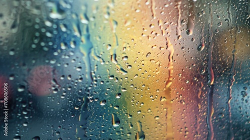 raindrops over the rainbow from car window, pastel tone, rainy day, hyperrealism photo