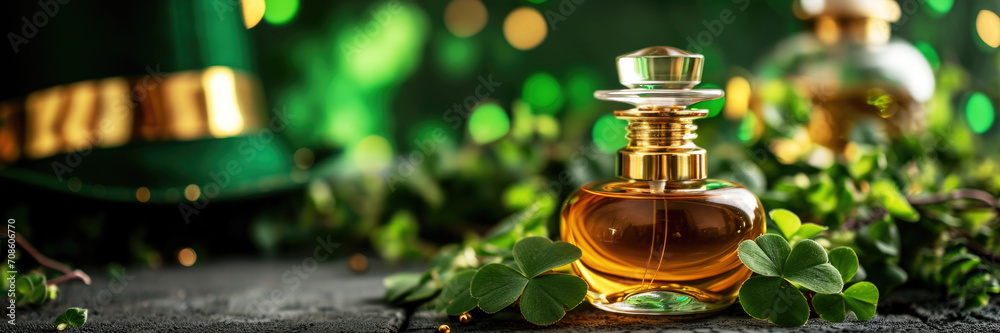 Fragrance for St. Patrick's Day with clover poster with copy space. Fragrance for St. Patrick's Day with clover poster with copy space.