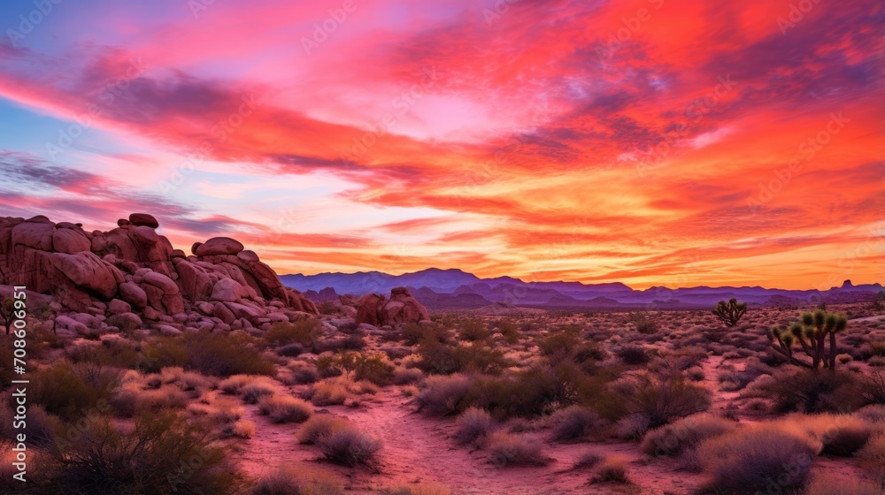 Desert landscape aglow with the colors of a stunning sunset