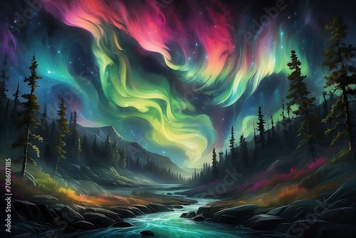 landscape with the aurora borealis for background