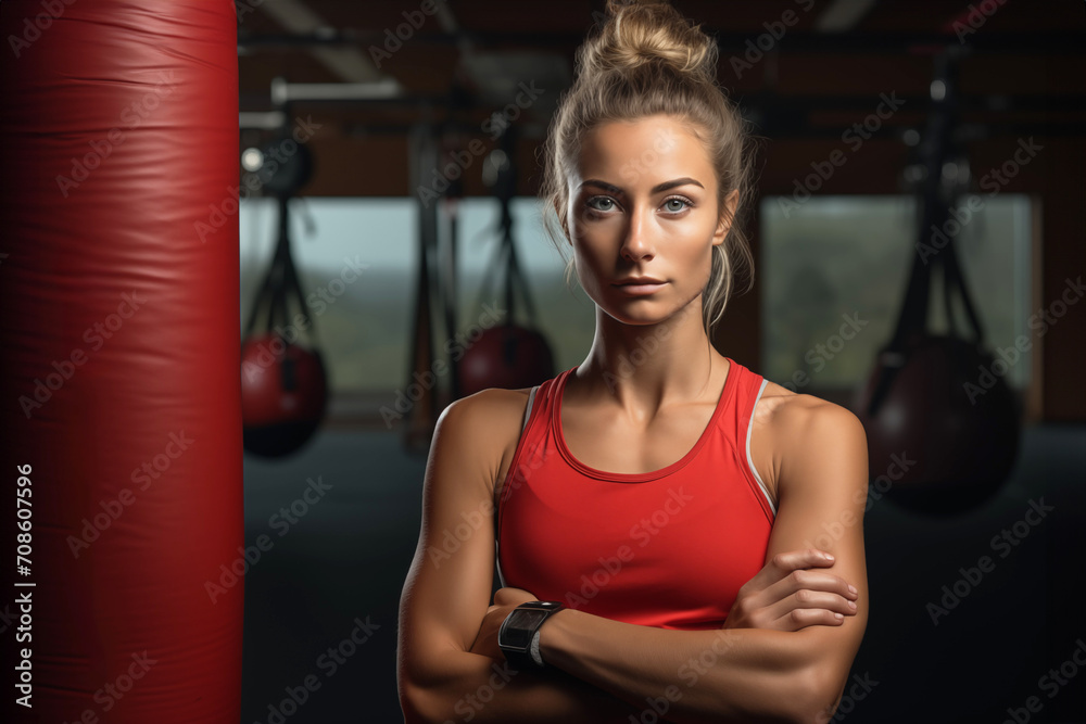 Fitness Woman with a Punching Bag. Motivational Poster
