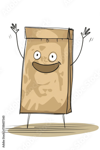 illustration of a bagged lunch, happy photo