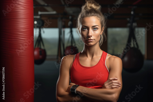 Fitness Woman with a Punching Bag. Motivational Poster © imagemir