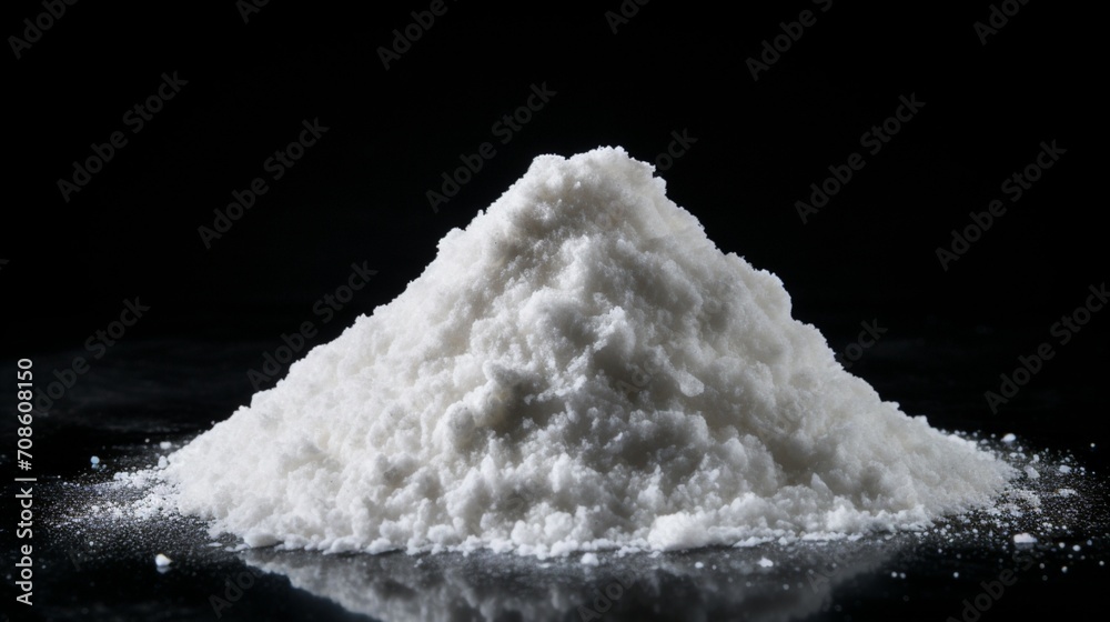 a pile of white salt against a black background.