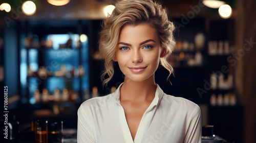 An image of a female consultant cosmetologist from the workplace, Generative AI.