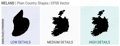 Ireland - plain country shape. Low, medium, and high detailed maps of Ireland. EPS8 Vector illustration.