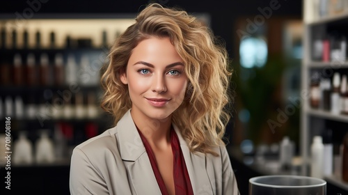 An image of a female consultant cosmetologist from the workplace, Generative AI.