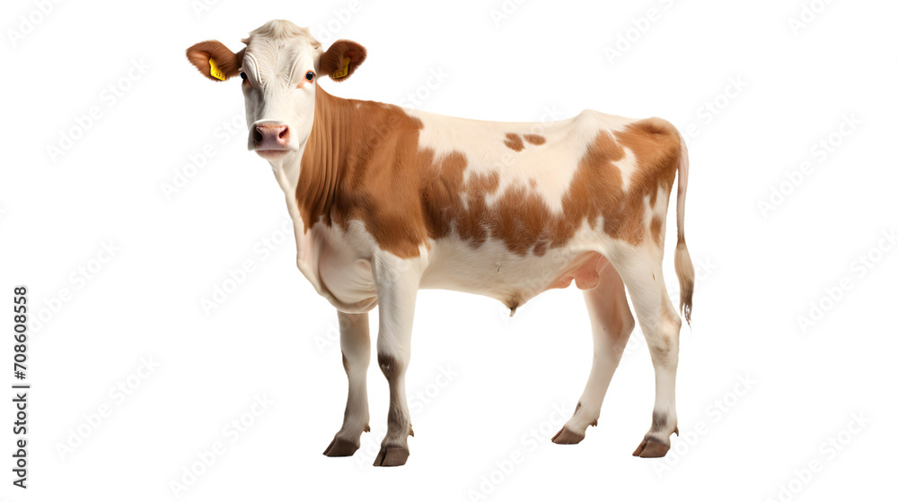 A majestic dairy cow stands proudly on a dark canvas, her snout raised in defiance as she represents the strength and resilience of the bovine species