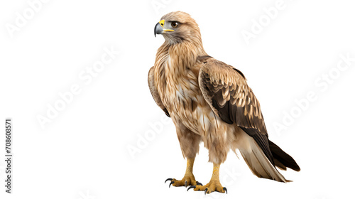 A majestic bird of prey perches on a dark canvas, its sharp beak and striking feathers representing the fierce beauty of the accipitridae family photo