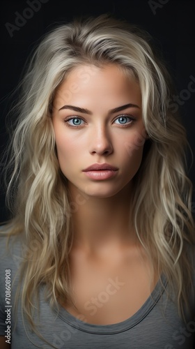 Beautiful blonde Irish girl with a grey backdrop in her portrait  Generative AI.