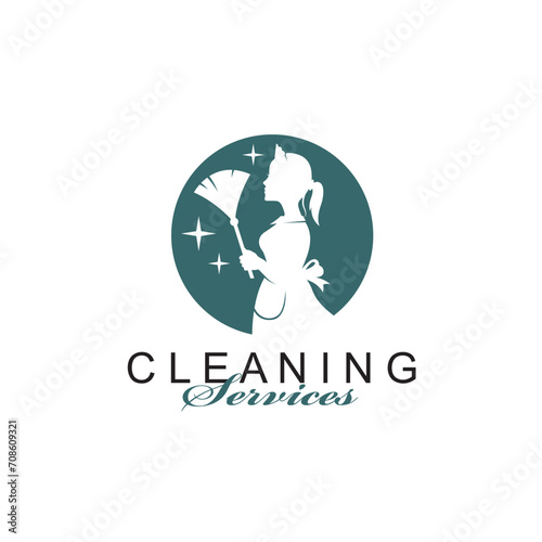 house maid lady for cleaning service design with whisk in hand isolated on white background