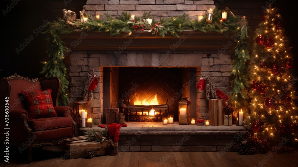 Radiating holiday cheer and warmth with this beautifully arranged Christmas scene, leaving space for your message Radiating holiday cheer and warmth with this beautifully arranged Christmas scene, leaving space for your message