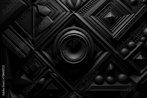 Geometric shapes defined a black background.
