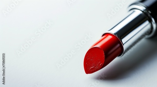 Closeup Red lipstick on a white background in beauty industry photography style