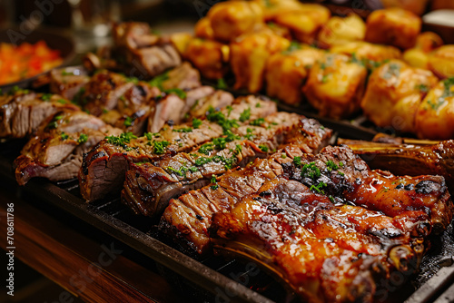 Delicious food, fresh Brazilian barbecue at a restaurant, tasty dish