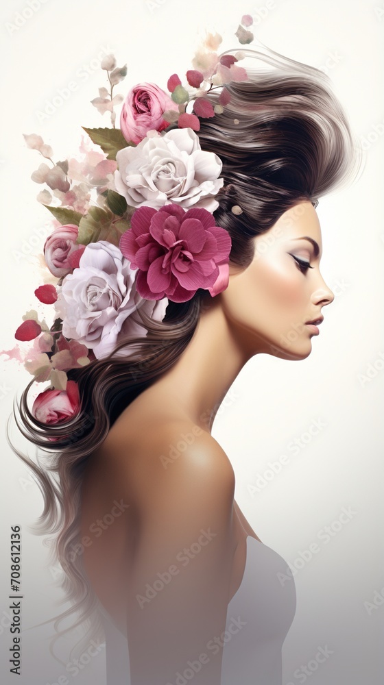 Brunette woman with flowers in her hair