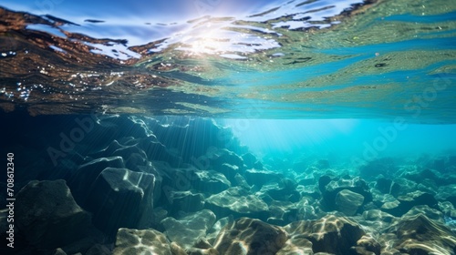 Sunlit ocean floor visible through clear  shallow waters