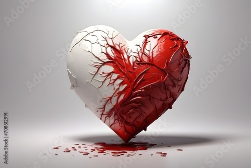 Broken heart with blood on white background. 3D illustration. photo