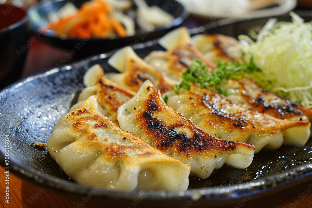 Delicious food, Japanese gyoza dumplings at a restaurant, culinary experience