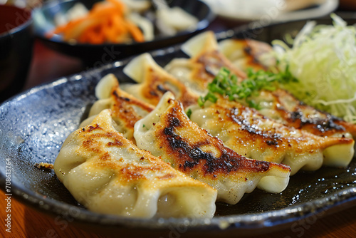 Delicious food, Japanese gyoza dumplings at a restaurant, culinary experience