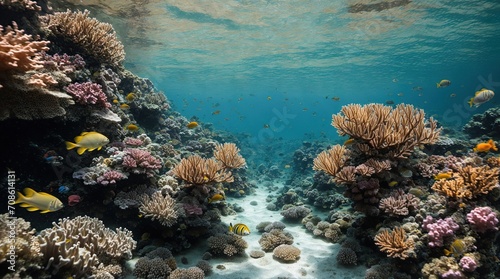  the vibrant world of coral reefs, where colorful corals and exotic fishes dance in the crystal clear waters