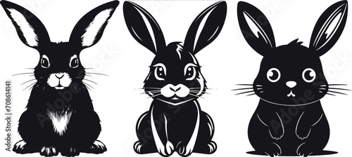 Set of silhouettes of rabbits. Cute Easter bunny. great set collection clip art Silhouette , Black vector illustration on white background EPS V2 photo