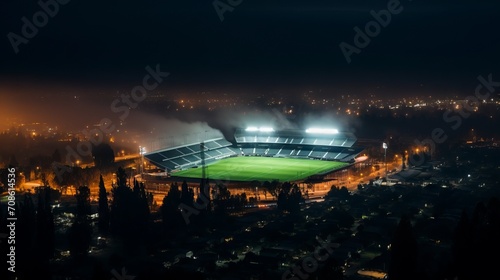 Light pollution from a brightly lit sports stadium at night