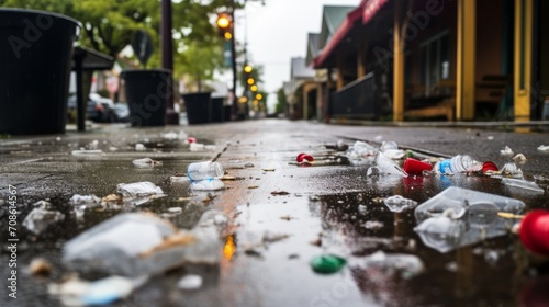 Littered sidewalks with dropped plastic cups © Cloudyew
