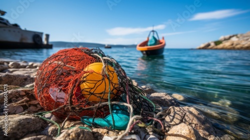 Littering in a coastal town with discarded fishing gear