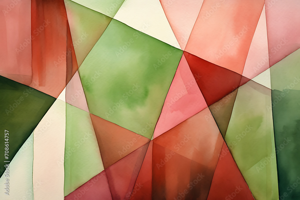 Colorful geometric shapes abstract oil painting hand painted artwork - watercolor red green vibrant color bright modern illustration background textured luxury wallpaper - contemporary canvas wall art