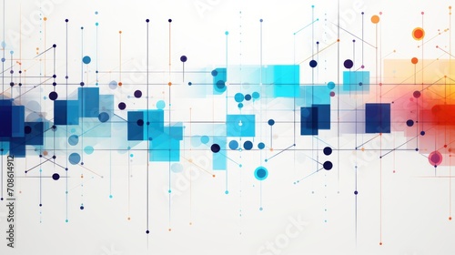 A photo of abstract background light blue and dark blue boxes and lines with small circles on white background Generative AI