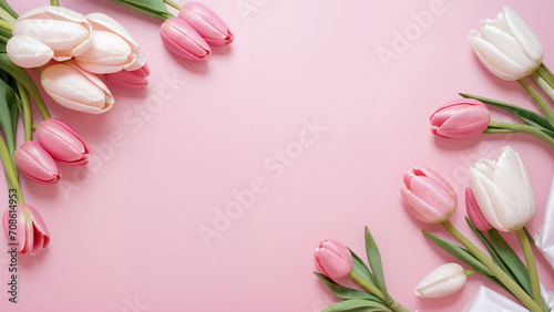 tulips on pink background photo