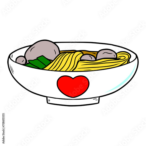 Indonesian meat ball called bakso illustration hand drawn colored vector