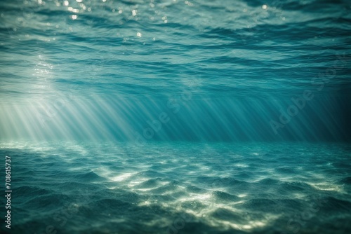 Amazing light beams with an underwater backdrop of a deep blue sea on a sandy bottom