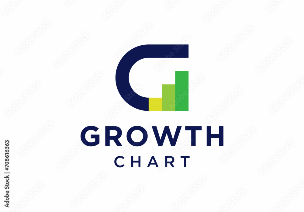 Initial Letter G Logo. Chart Bar Finance Growth Statistic vector icon illustration
