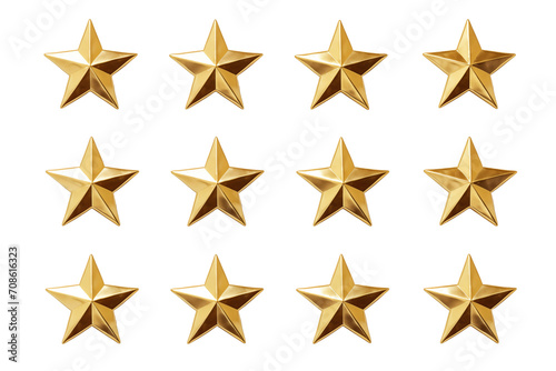 Collection of set Golden stars isolated on transparent background. PNG file, cut out