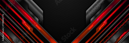 Futuristic Metallic Black and Red Border Abstract Game GUI Backdrop Banner for Gamers and Streamers