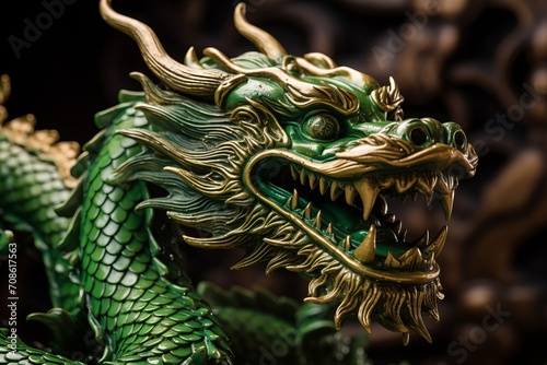 Chinese green dragon on dark background