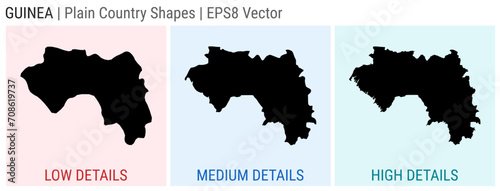 Guinea - plain country shape. Low, medium, and high detailed maps of Guinea. EPS8 Vector illustration.