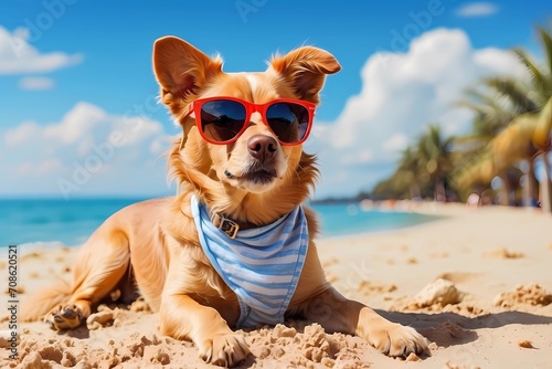 dog with sunglasses on the beach © Muhammad