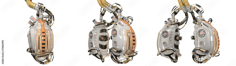 3d rendering of futuristic lungs or humanoid cybernetic organs. Set or collage of three different angles. Isolatend on transparent background 3d rendering of futuristic lungs or humanoid cybernetic organs. Set or collage of three different angles. Isolatend on transparent background