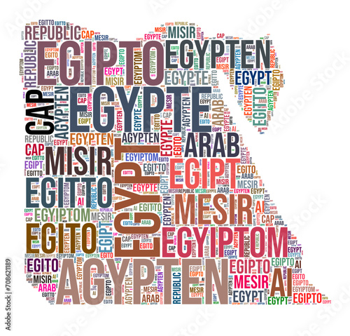 Egypt country shape word cloud. Typography style country illustration. Egypt image in text cloud style. Vector illustration.