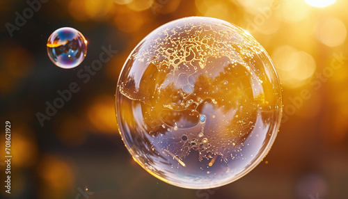 closeup of a shimmering soap bubble popping in the air
